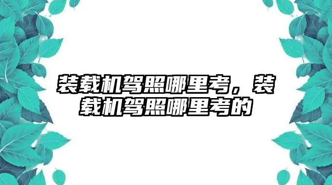 裝載機駕照哪里考，裝載機駕照哪里考的