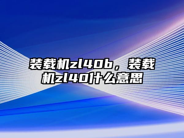 裝載機(jī)zl40b，裝載機(jī)zl40什么意思