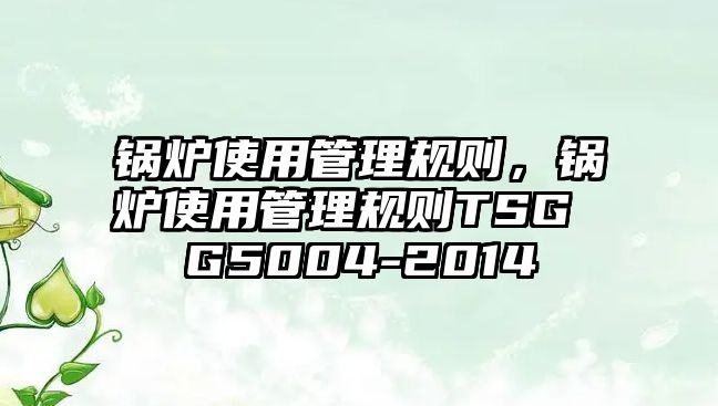 鍋爐使用管理規(guī)則，鍋爐使用管理規(guī)則TSG G5004-2014