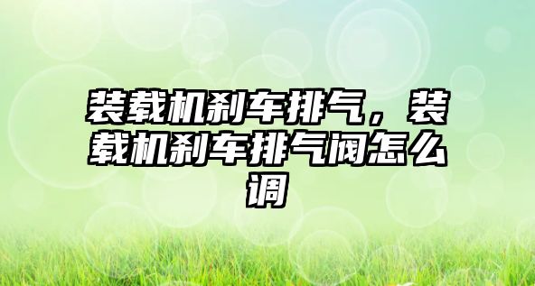 裝載機剎車排氣，裝載機剎車排氣閥怎么調(diào)