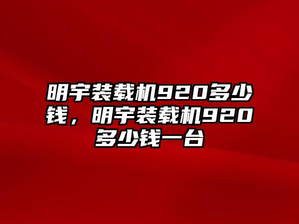 明宇裝載機(jī)920多少錢，明宇裝載機(jī)920多少錢一臺