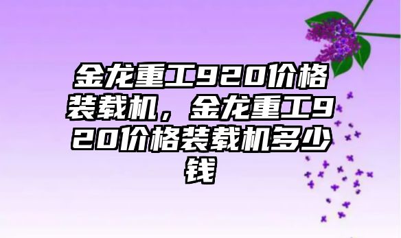 金龍重工920價格裝載機，金龍重工920價格裝載機多少錢