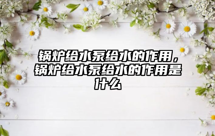 鍋爐給水泵給水的作用，鍋爐給水泵給水的作用是什么