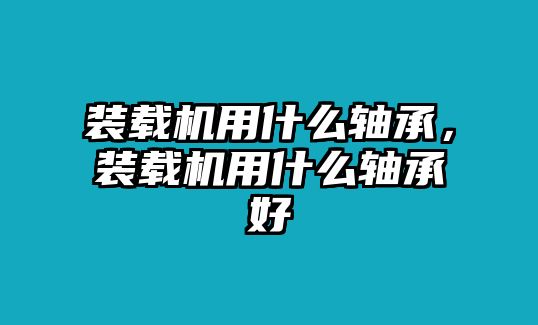 裝載機用什么軸承，裝載機用什么軸承好