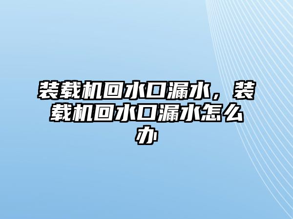 裝載機(jī)回水口漏水，裝載機(jī)回水口漏水怎么辦