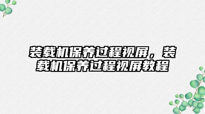 裝載機(jī)保養(yǎng)過(guò)程視屏，裝載機(jī)保養(yǎng)過(guò)程視屏教程