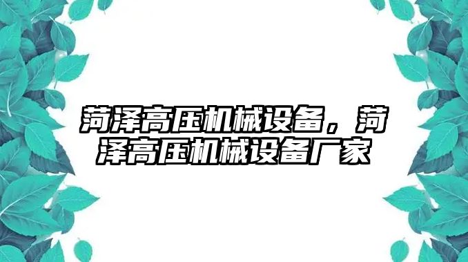 菏澤高壓機械設備，菏澤高壓機械設備廠家