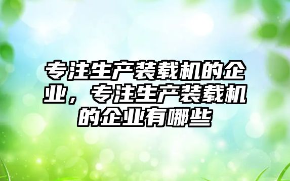 專注生產(chǎn)裝載機的企業(yè)，專注生產(chǎn)裝載機的企業(yè)有哪些