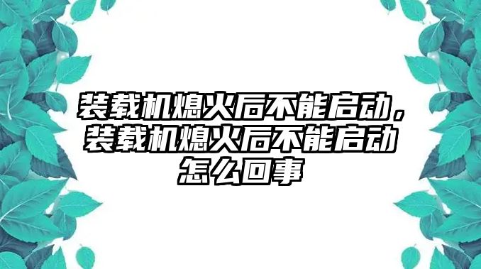 裝載機(jī)熄火后不能啟動(dòng)，裝載機(jī)熄火后不能啟動(dòng)怎么回事