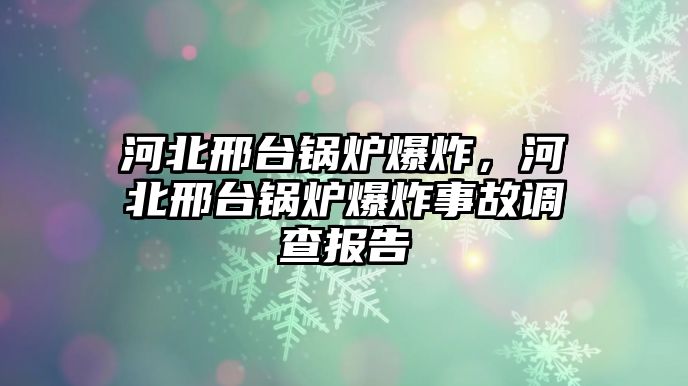 河北邢臺(tái)鍋爐爆炸，河北邢臺(tái)鍋爐爆炸事故調(diào)查報(bào)告