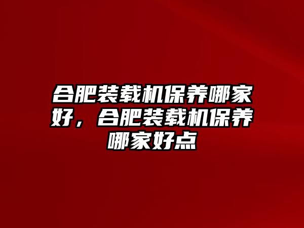 合肥裝載機(jī)保養(yǎng)哪家好，合肥裝載機(jī)保養(yǎng)哪家好點(diǎn)