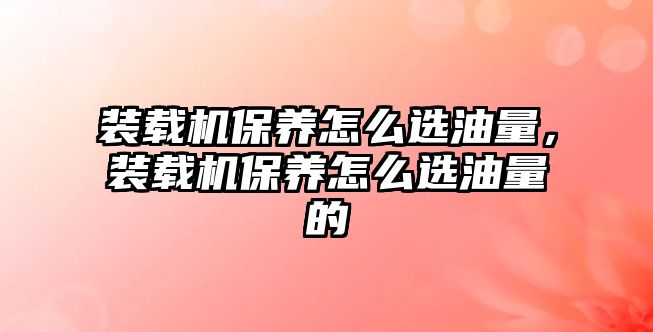 裝載機(jī)保養(yǎng)怎么選油量，裝載機(jī)保養(yǎng)怎么選油量的