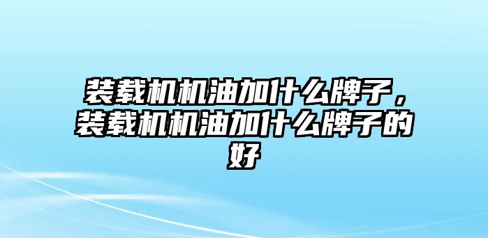 裝載機(jī)機(jī)油加什么牌子，裝載機(jī)機(jī)油加什么牌子的好