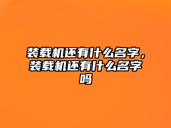 裝載機(jī)還有什么名字，裝載機(jī)還有什么名字嗎