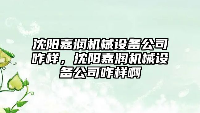 沈陽嘉潤機械設備公司咋樣，沈陽嘉潤機械設備公司咋樣啊