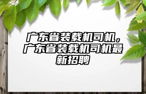 廣東省裝載機(jī)司機(jī)，廣東省裝載機(jī)司機(jī)最新招聘