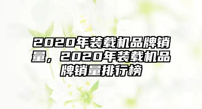 2020年裝載機(jī)品牌銷量，2020年裝載機(jī)品牌銷量排行榜