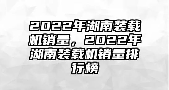 2022年湖南裝載機(jī)銷量，2022年湖南裝載機(jī)銷量排行榜