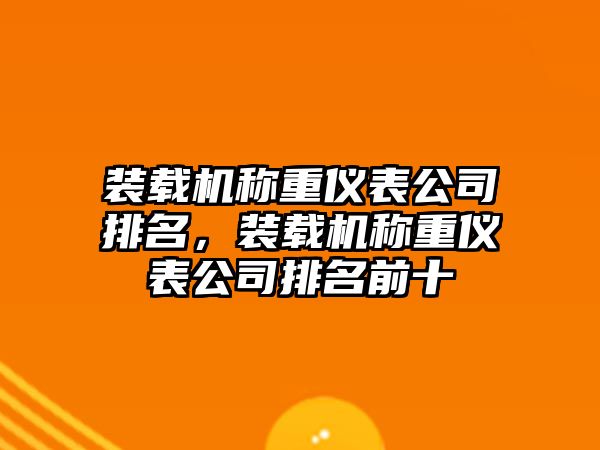 裝載機稱重儀表公司排名，裝載機稱重儀表公司排名前十