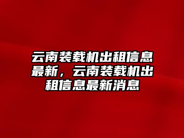 云南裝載機出租信息最新，云南裝載機出租信息最新消息