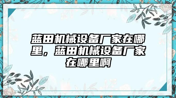 藍田機械設備廠家在哪里，藍田機械設備廠家在哪里啊