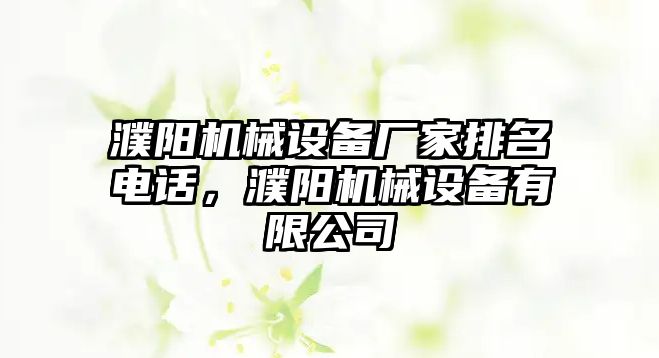 濮陽機械設(shè)備廠家排名電話，濮陽機械設(shè)備有限公司