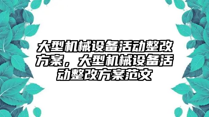 大型機(jī)械設(shè)備活動整改方案，大型機(jī)械設(shè)備活動整改方案范文