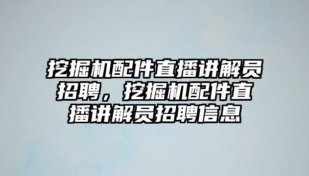 挖掘機配件直播講解員招聘，挖掘機配件直播講解員招聘信息