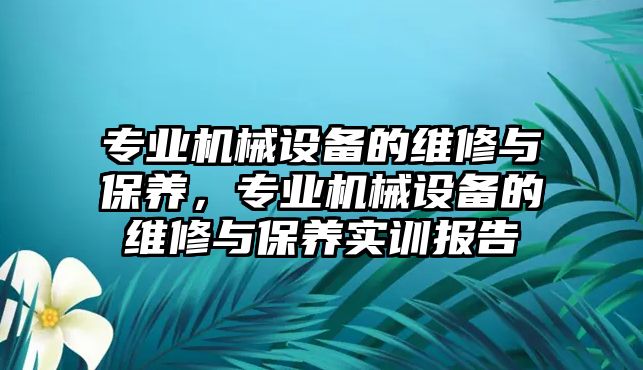 專業(yè)機(jī)械設(shè)備的維修與保養(yǎng)，專業(yè)機(jī)械設(shè)備的維修與保養(yǎng)實(shí)訓(xùn)報(bào)告