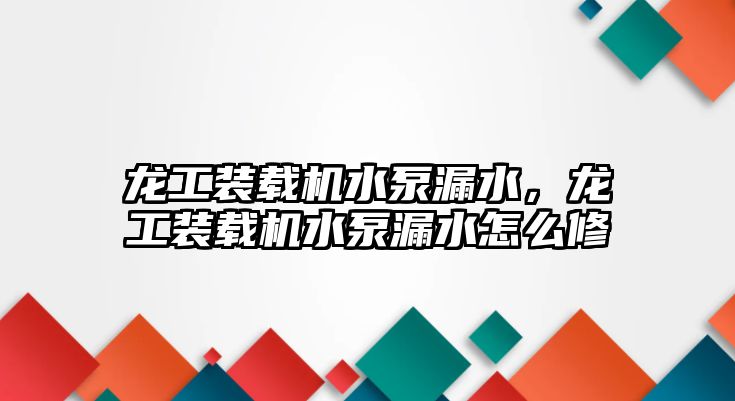 龍工裝載機水泵漏水，龍工裝載機水泵漏水怎么修