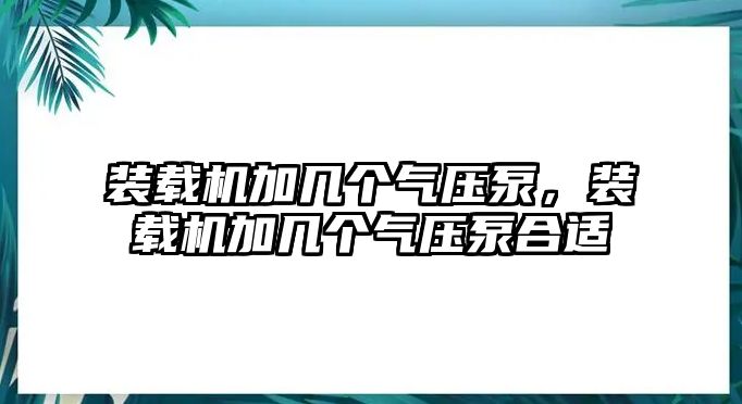 裝載機(jī)加幾個(gè)氣壓泵，裝載機(jī)加幾個(gè)氣壓泵合適