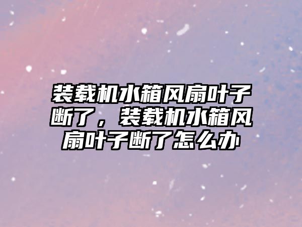 裝載機(jī)水箱風(fēng)扇葉子斷了，裝載機(jī)水箱風(fēng)扇葉子斷了怎么辦