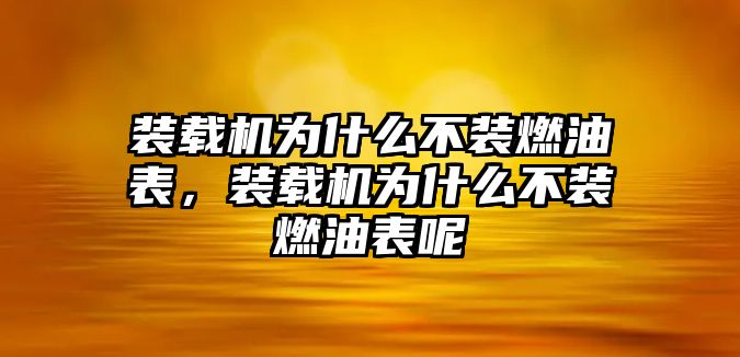 裝載機(jī)為什么不裝燃油表，裝載機(jī)為什么不裝燃油表呢