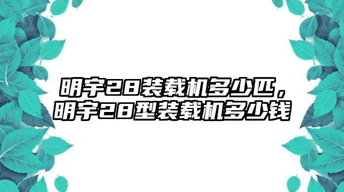 明宇28裝載機多少匹，明宇28型裝載機多少錢