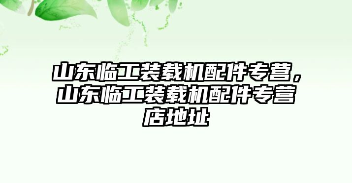 山東臨工裝載機配件專營，山東臨工裝載機配件專營店地址