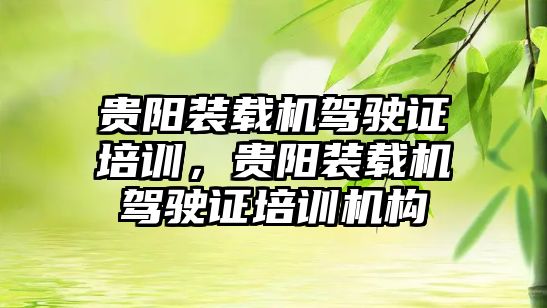 貴陽裝載機駕駛證培訓，貴陽裝載機駕駛證培訓機構(gòu)